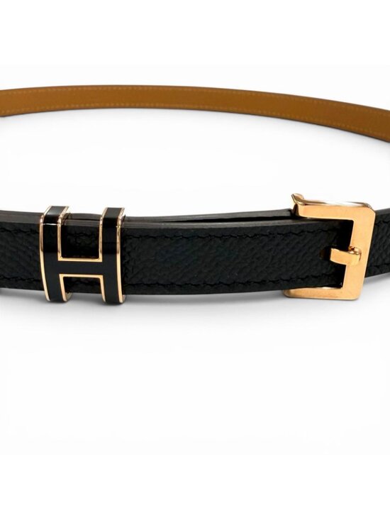 Hermes Pop 15 Black Veau Epsom Golden Rose Belt 75